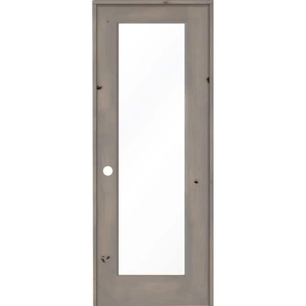 Krosswood Doors 32 in. x 96 in. Rustic Knotty Alder Right-Hand Full-Lite Clear Glass Grey Stain Solid Wood Single Prehung Interior Door