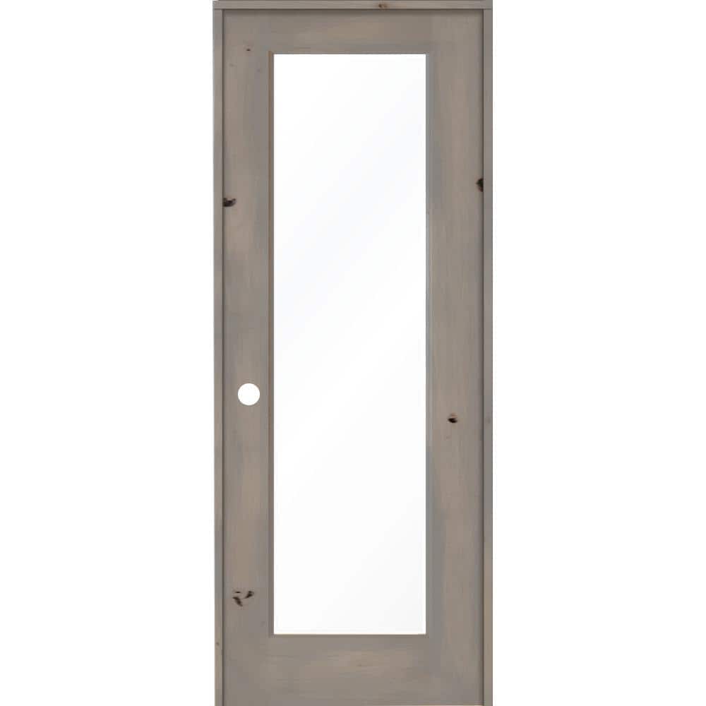 36 in. x 96 in. Rustic Knotty Alder Right-Hand Full-Lite Clear Glass Grey Stain Solid Wood Single Prehung Interior Door price history on PriceWatchPro