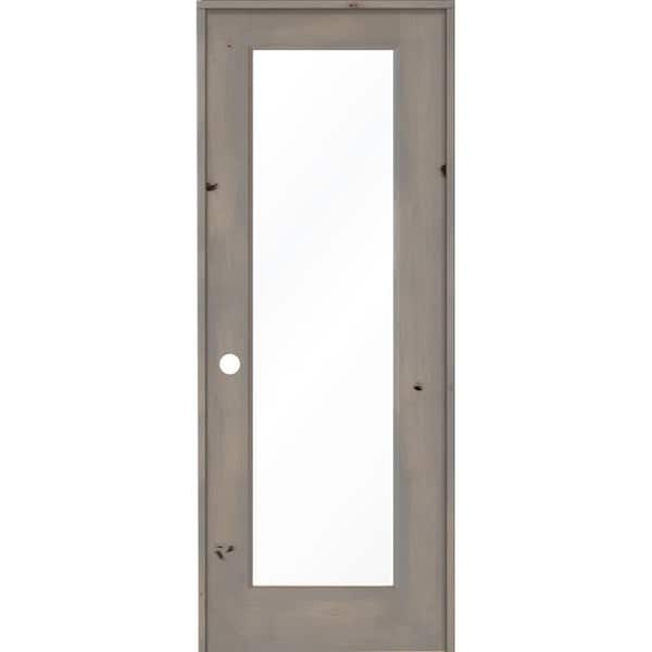Krosswood Doors 36 in. x 96 in. Rustic Knotty Alder Right-Hand Full-Lite Clear Glass Grey Stain Solid Wood Single Prehung Interior Door