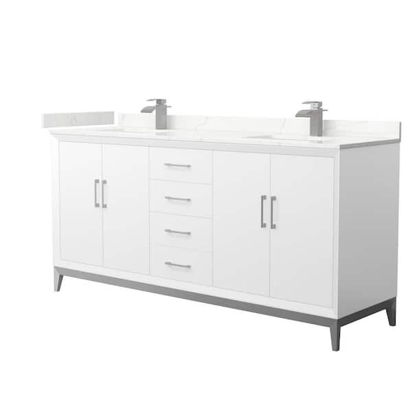 Wyndham Collection Amici 72 in. W x 22 in. D x 35.25 in. H Double Bath Vanity in White with Giotto Quartz Top