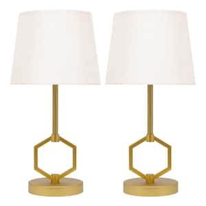 Atlas 17.75 in. Gold Metal Table Lamps with White Fabric Shades (Set of 2)