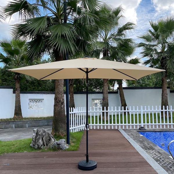 Unbranded 10 ft. x 6.5 ft. Market Patio Umbrella in Tan with Crank Weather Resistant UV Protection Water Repellent