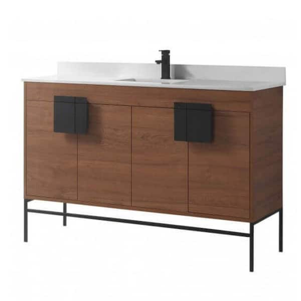 FINE FIXTURES 60 in. W x 20.47 in. D x 33.5 in. H Bath Vanity Side Cabinet in Spicy Walnut with Phoenix Stone Vanity Top
