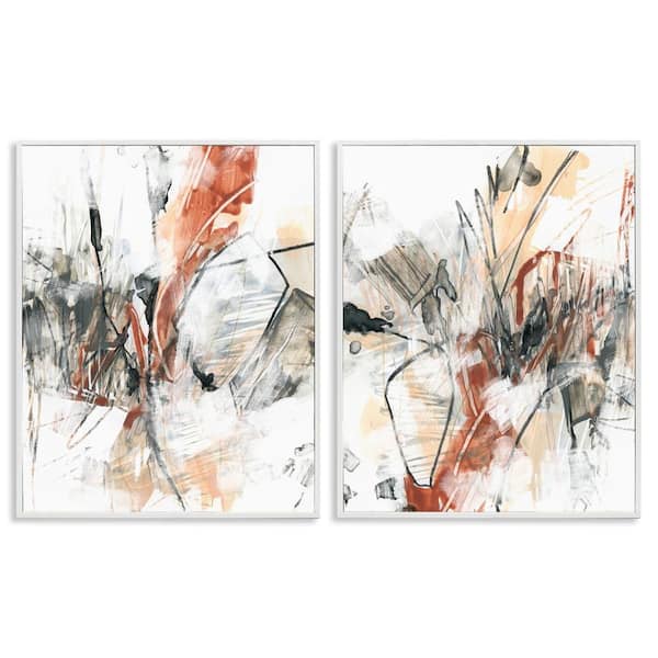 Stupell Industries Chaotic Scribbles Abstracts by June Erica Vess 2 Pieces White Framed Abstract Giclee Art Print 20 in. x 16 in.