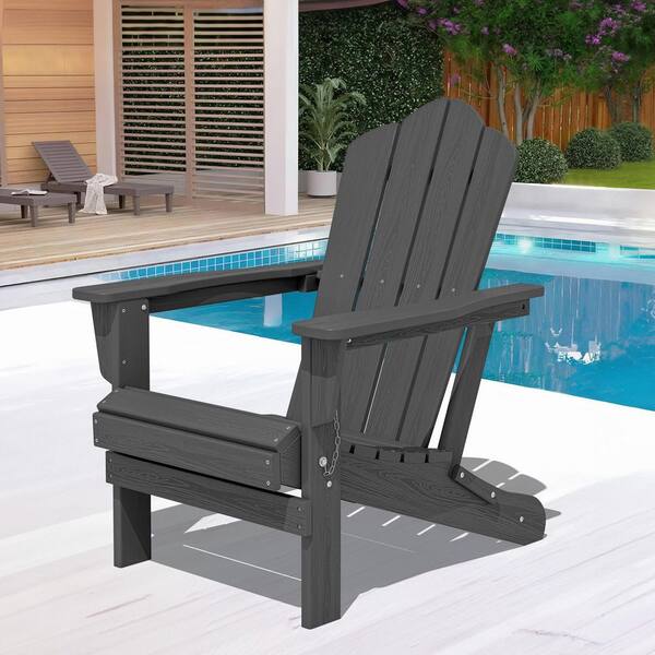 JEAREY Gray Folding HDPE Outdoor Patio Plastic Adirondack Chair