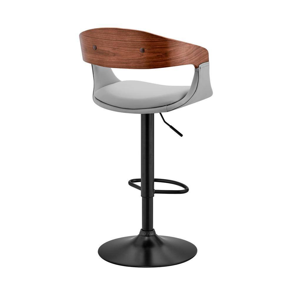 Benson Contemporary Adjustable Swivel Bar Stool in Gray and Walnut