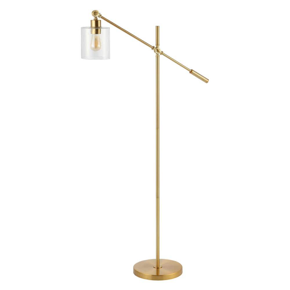 Kathryn Brass Gold Adjustable Iron and Seeded Glass Floor Lamp