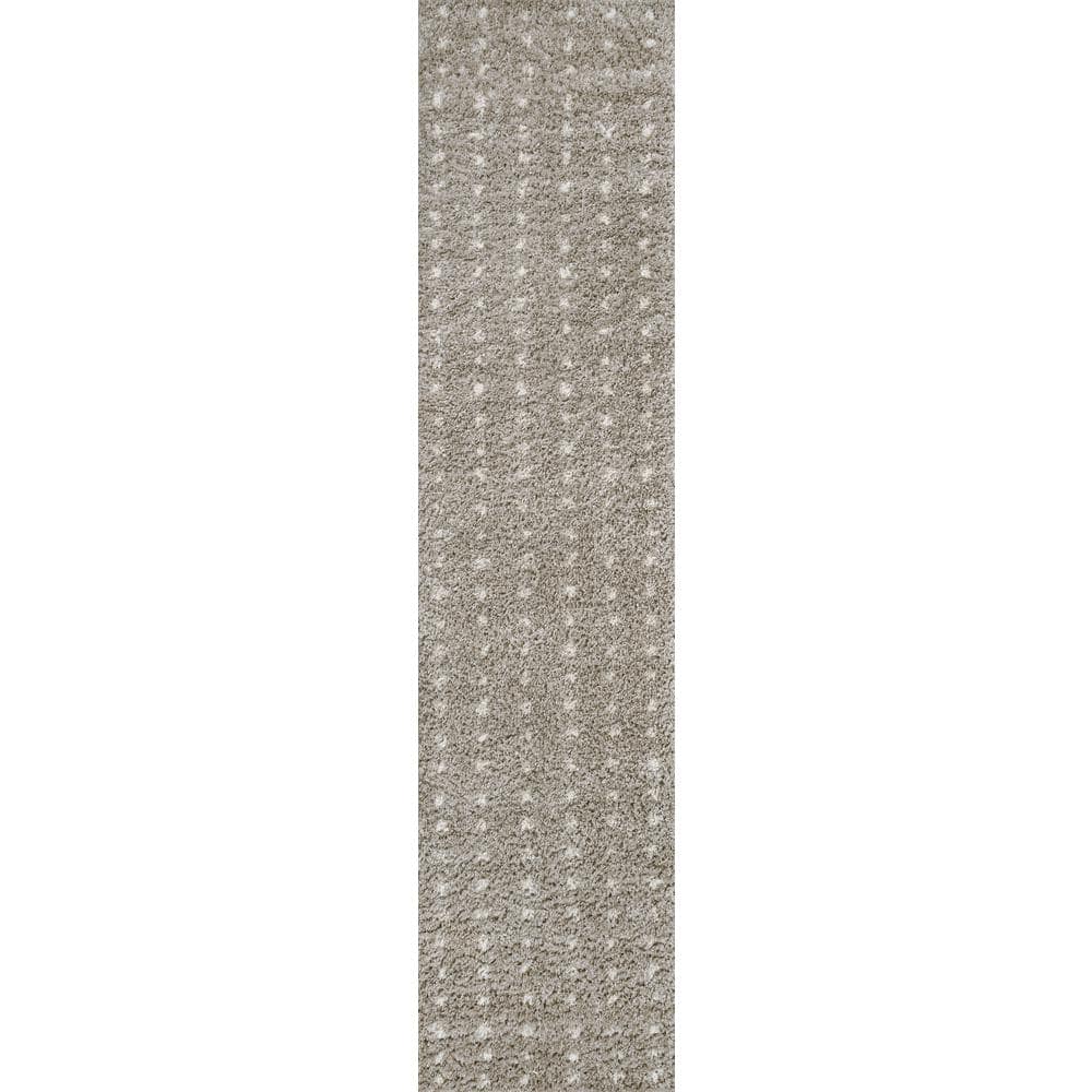 Gray and Ivory Geometric Dot Shag Runner Rug 2' x 8'