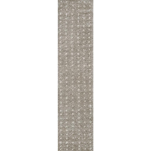 Pele Modern Geometric Dot Shag Gray/Ivory 2 ft. x 8 ft. Runner Rug