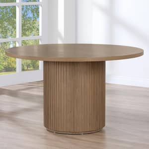 Colvin 52 in. Round Brown Wood Top Pedestal Dining Table Seats 6