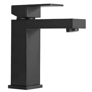 Single Hole Single-Handle Low Arc Waterfall Bathroom Faucet with Supply Lines in Matte Black - Short