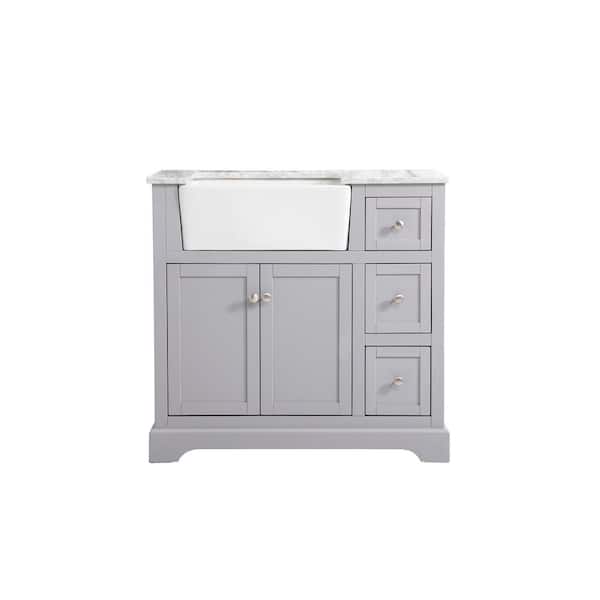 Unbranded Timeless Home 36 in. W x 22 in. D x 34.75 in. H Single Bathroom Vanity Side Cabinet in Grey with White Marble Top