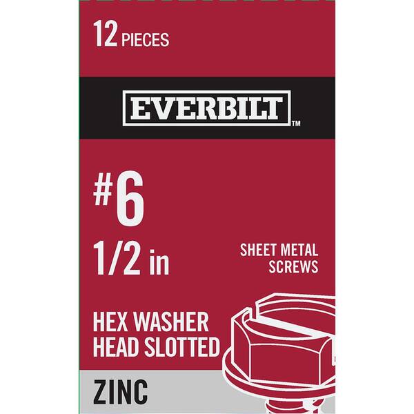 Everbilt 6 X 12 In Zinc Plated Slotted Hex Head Sheet Metal Screw