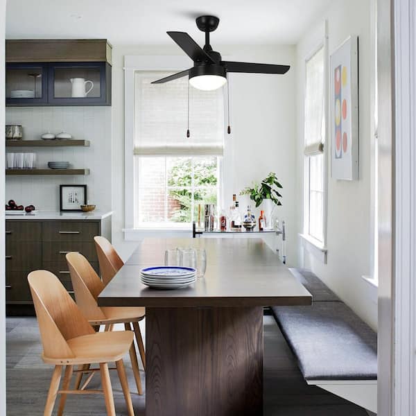 42 in. Indoor 3-Blade Modern Matte Black Ceiling Fan with Light Kit and Pull Chain