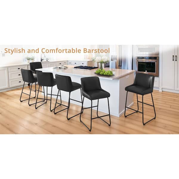 Mali 36 in. Black Metal Frame Faux Leather Counter Height Bar Stool with Premium Footrest and Non-Slip Footpads Set of 3