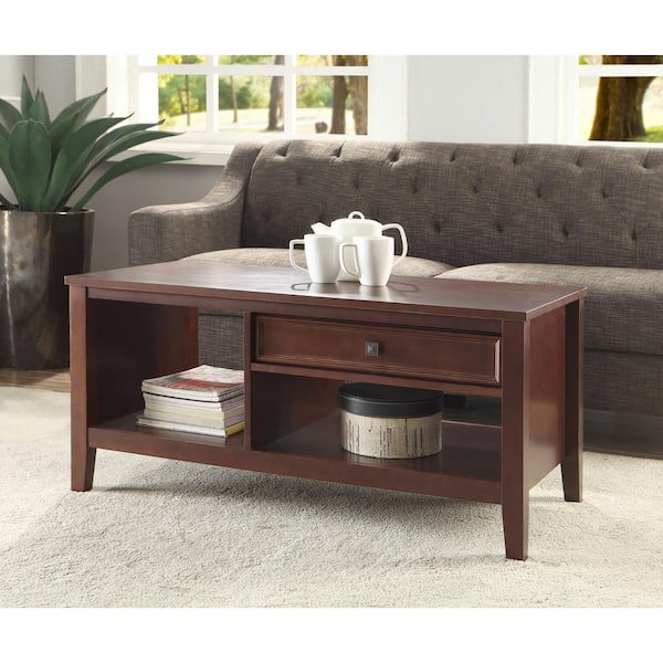 Linon Home Decor Wander 45 in. Cherry Large Rectangle Wood Coffee Table with Drawers