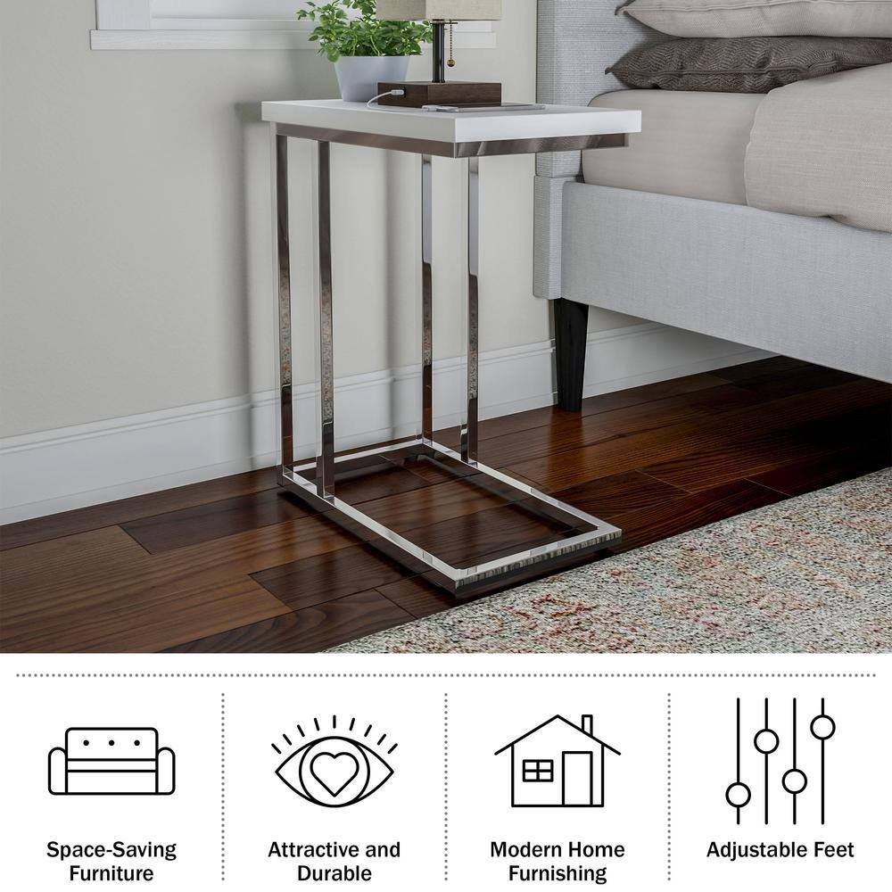 White and Chrome C-Shaped Sofa Side Tables Set of 2