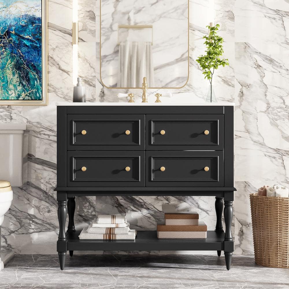 36 in. Black Bath Vanity Cabinet with 4 Drawers price history on PriceWatchPro
