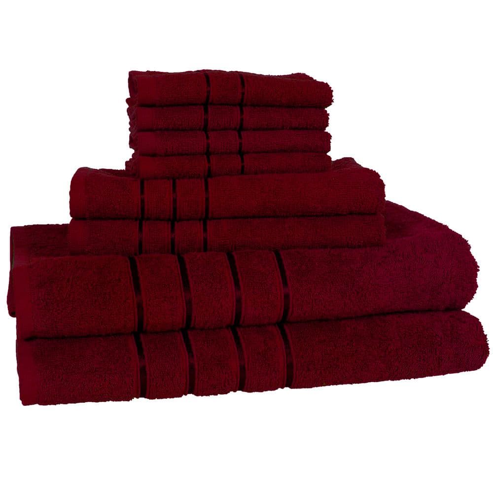 8Piece Burgundy 100 Cotton Plush Bath Towel Set 536208YKY The Home Depot