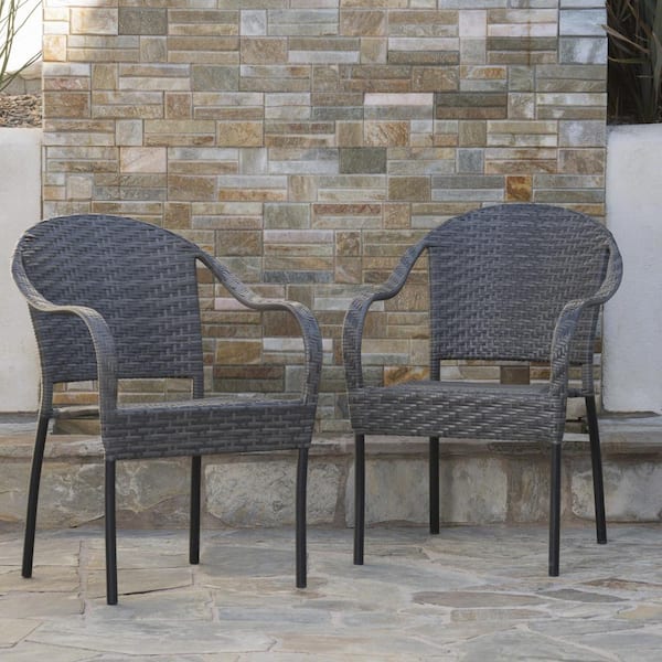 Noble House Sunset gray Faux Rattan Outdoor Patio Dining Chair (Set of 2)