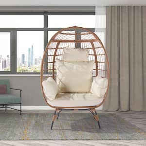 Wicker Outdoor Patio Swing Chair Hanging Egg Chair with 5-Beige Cushion