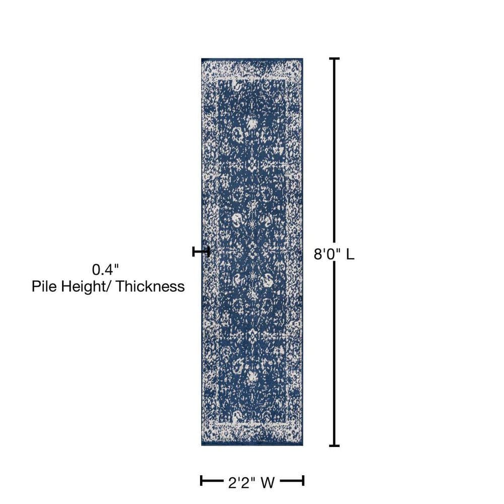 Modern Persian Navy & Ivory Synthetic Area Rug - Easy Care