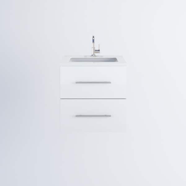 VOLPA USA AMERICAN CRAFTED VANITIES Napa 24 W x 22 D x 21-3/8 H Single Sink Bathroom Vanity Wall Mounted in Glossy White with White Quartz Countertop