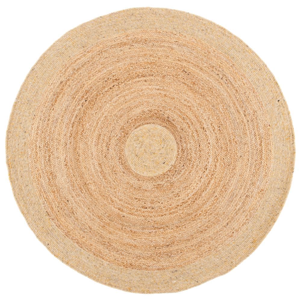 Handwoven Gold and Natural Round Wool Cotton Area Rug