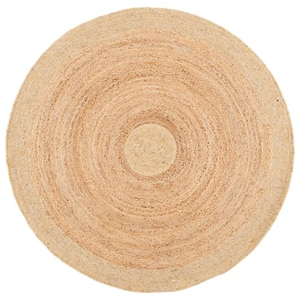 Braided Gold/Natural 5 ft. x 5 ft. Round Solid Border Area Rug