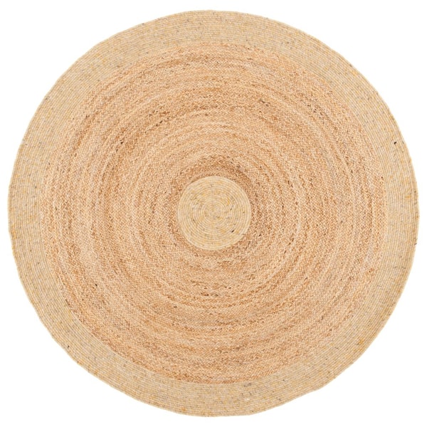 SAFAVIEH Braided Gold/Natural 6 ft. x 6 ft. Round Solid Border Area Rug