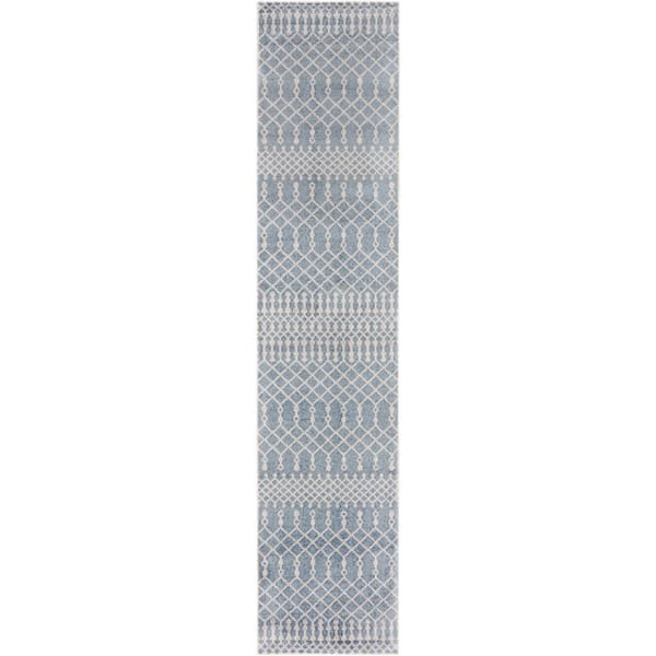 Nourison Astra Machine Washable Blue 2 ft. x 12 ft. Moroccan Transitional Kitchen Runner Area Rug
