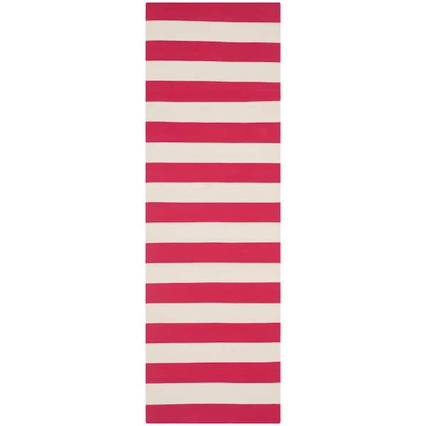 SAFAVIEH Montauk Red/Ivory 2 ft. x 7 ft. Striped Runner Rug