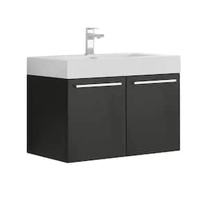 Vista 30 in. Modern Wall Hung Bath Vanity in Black with Vanity Top in White with White Basin
