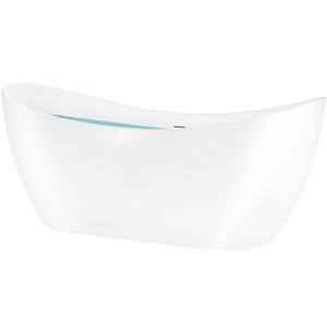 Freestanding 54 in. Fiberglass Double Slipper Flatbottom Modern Stand Alone Non-Whirlpool Bathtub in Glossy White