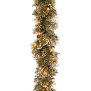 9 ft. Glittery Bristle Pine Artificial Christmas Garland with Twinkly LED Lights