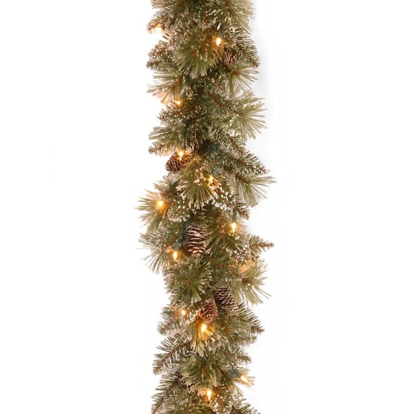 National Tree Company 9 ft. Glittery Bristle Pine Artificial Christmas Garland with Twinkly LED Lights