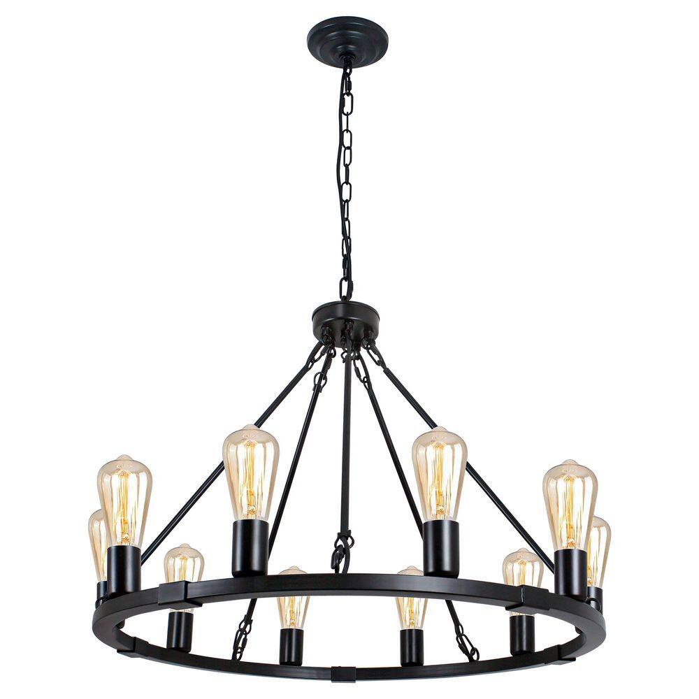 10-Lights Black Wagon Wheel Chandelier Round Rustic Chandelier for Kitchen Island with E26 bulb base price history on PriceWatchPro