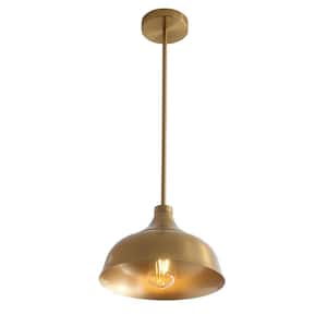 10.7 in. 1-Light Farmhouse Gold Dome Shaded Pendant Light Industrial Adjustable Metal Hanging Light