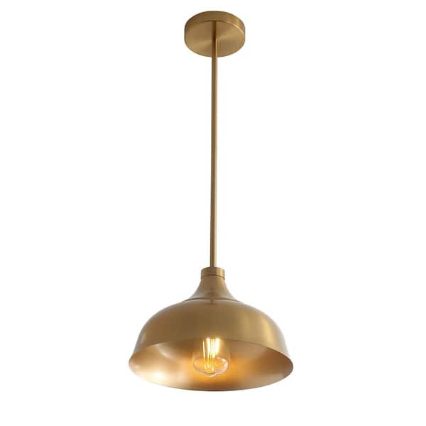 aiwen 10.7 in. 1-Light Farmhouse Gold Dome Shaded Pendant Light Industrial Adjustable Metal Hanging Light