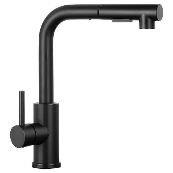 Matte Black 12 in. H Pull Out Sprayer Kitchen Faucet with 360° Spout Swivel