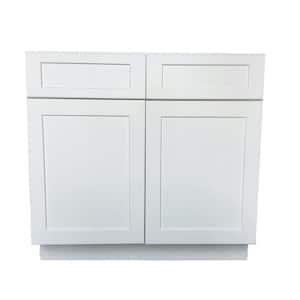 Bremen Shaker Ready to Assemble 33 x 34.5 x 24 in. Base Cabinet with 2 Doors and 2 Drawers in White