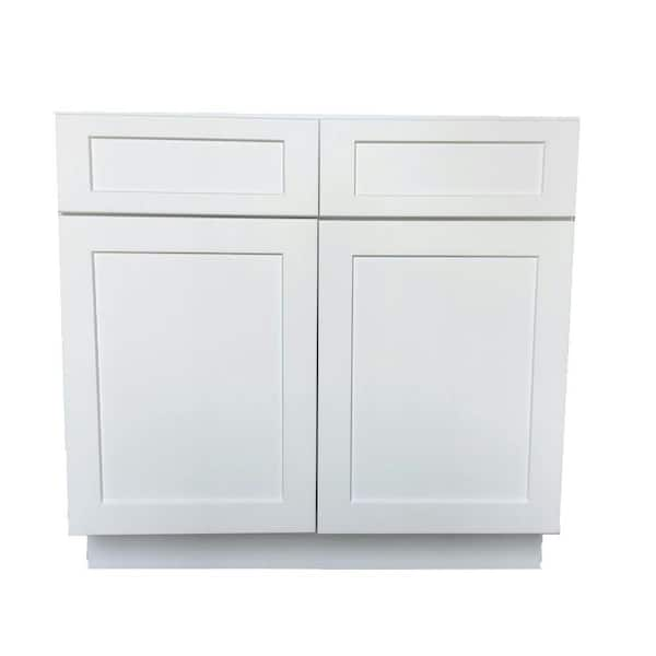 Bremen Cabinetry Bremen Shaker Ready to Assemble 36 x 34.5 x 24 in. Base Cabinet with 2-Drawer and 2-Door in White