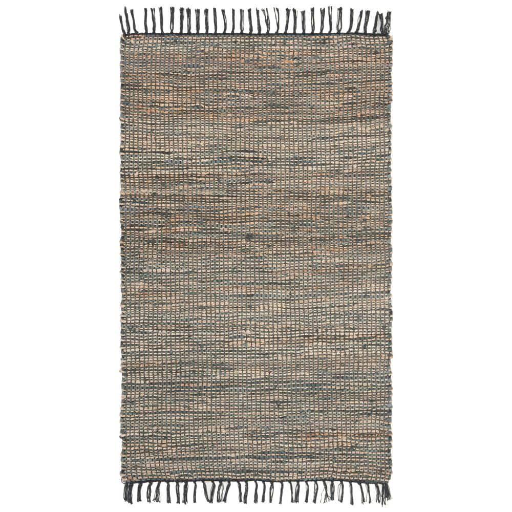 Gray Flat Woven Handmade Wool and Cowhide Rug, 2'3" x 4'