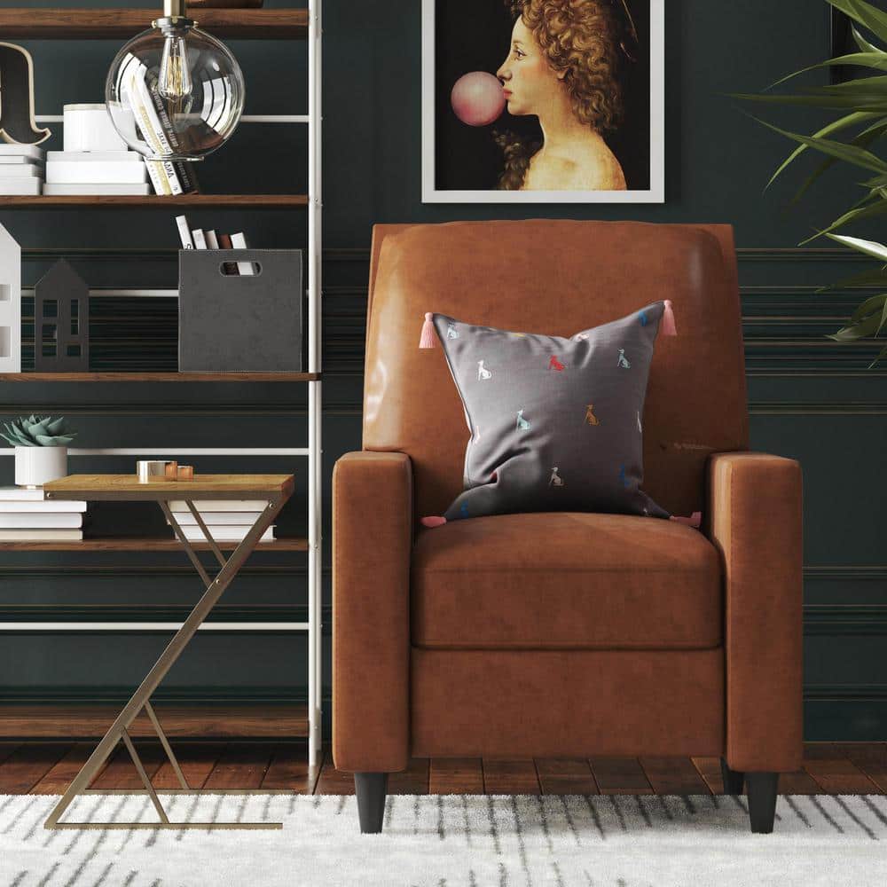 Camel Faux Leather and Velvet Pushback Recliner Accent Chair