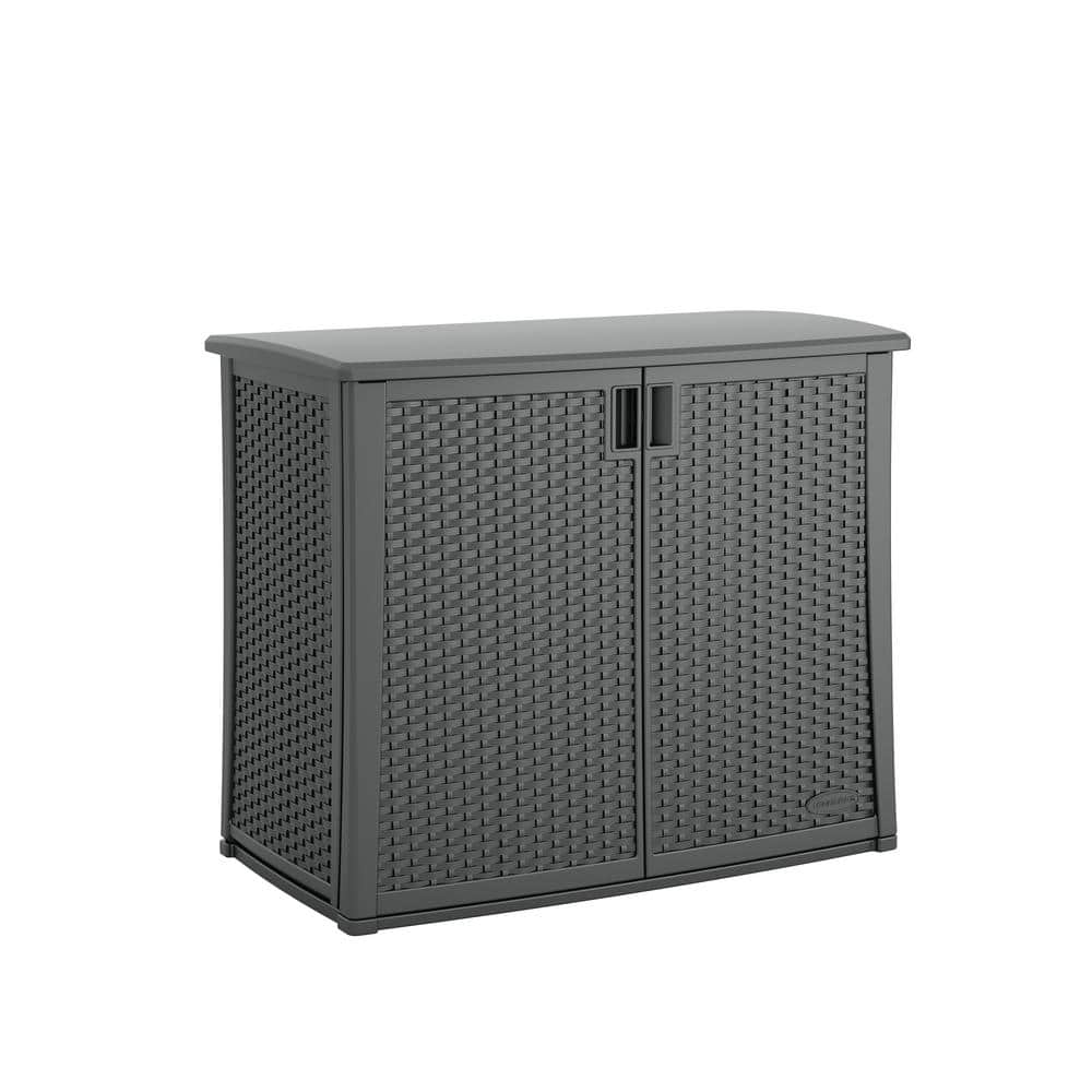 Cool Gray Lockable Wicker Plastic Outdoor 2-Door Cabinet