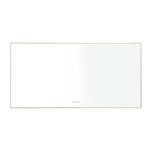 72 in. W x 36 in. H Large Rectangular Metal Framed Dimmable AntiFog Wall Mount LED Bathroom Vanity Mirror in Gold