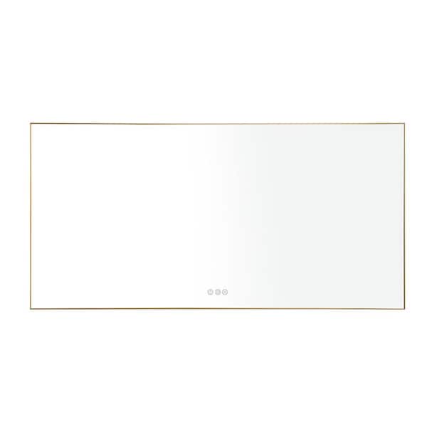 Andrea 72 in. W x 36 in. H Large Rectangular Metal Framed Dimmable AntiFog Wall Mount LED Bathroom Vanity Mirror in Gold