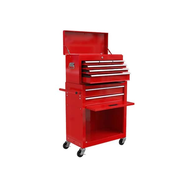 Tidoin High Capacity Steel Rolling Tool Cart with Wheels and 8-Drawer Tool Storage Cabinet in Red