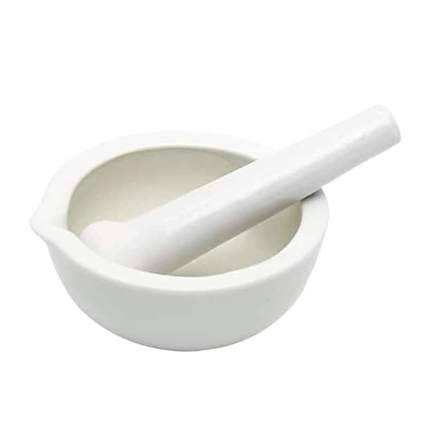 Porcelain White Mortar and Pestle Set Glazed Handle Unglazed Tip for Kitchen Pharmacy Herb Spice Grinding