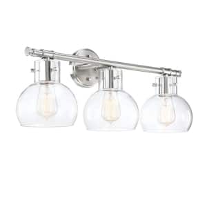 24.61 in. 3-Light Brushed Nickle Vanity Light with Clear Glass Shade